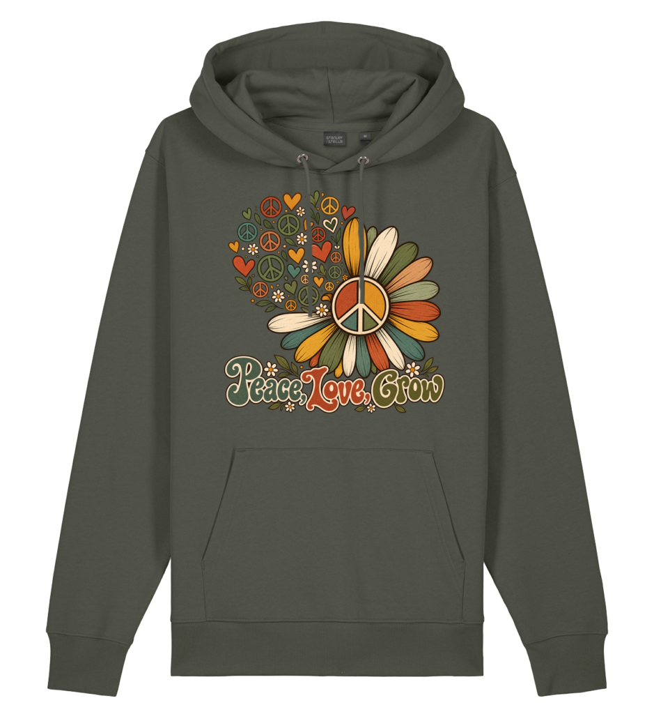 Peace Love Grow Hoodie in Deep Olive